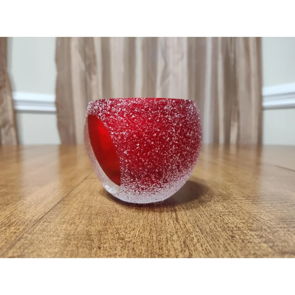 Handmade Red Apple Scented Candle 6 oz Frosted Textured Glass Sphere Jar B65